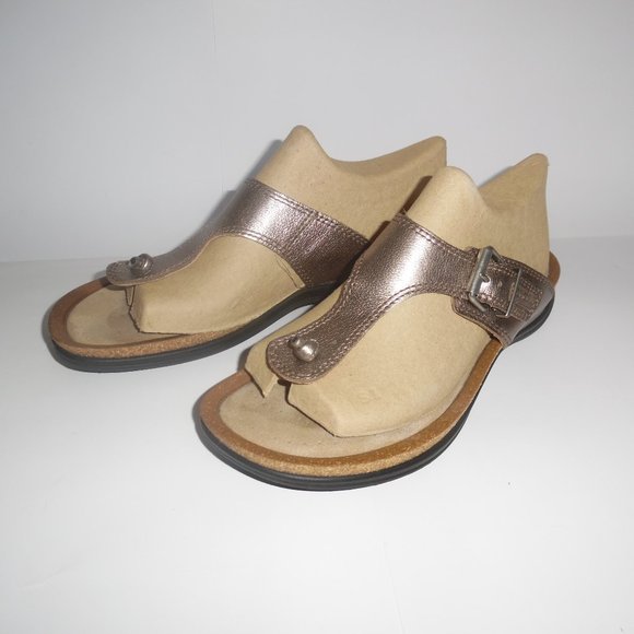 ECCO Passion Warm Grey Metallic Thong Slip Casual Comfy Leather Sandal - Picture 3 of 14